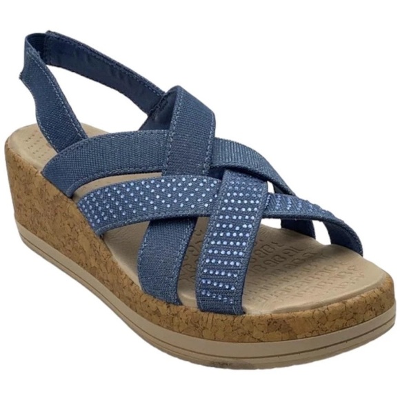 Bzees Shoes - Bzees Ritz Sparkle Machine Washable Cork Wedge Sandal Blue